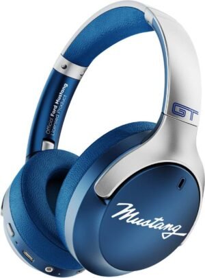 GOBOULT Mustang Q 70Hrs Battery, ENC Mic, 40mm Drivers, 4EQ Modes, 5.4v Bluetooth & Wired (Blue, On the Ear)