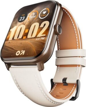 GOBOULT Drift+ 1.85'' HD Display ,BT Calling, 500 Nits Brightness, IP67 Smartwatch (Snow Leather Strap, Free Size)