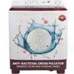 Haier 7 kg Anti Bacterial Vortex Pulsator, 1300 RPM, Spray Function, Wash Programs, Magic Filter, Rat Mesh Semi Automatic Top Load Washing Machine Maroon, White (HTW70-1187BTN)