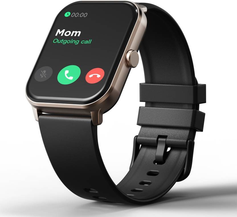 GOBOULT Drift BT Calling HD Display, 140+ Watchface, BT calling, IP68 Smartwatch (Sand Black Strap, Free Size)