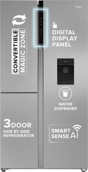 Haier 592 L Frost Free Side by Side 3 Star Convertible Refrigerator (Inox Steel, HRT-683WISU1)