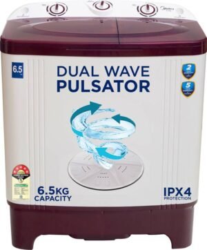 Midea 6.5 kg 5 Star Rust Proof Body ,Rat Away Feature Semi Automatic Top Load Washing Machine Maroon, White (MWMSA065PPG(MW))