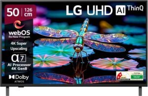 LG AI TV UA8200 126 cm (50 inch) Ultra HD (4K) LED Smart WebOS TV 2025 Edition with Alpha7 AI Processor 4K Gen8 | 4K Super Upscaling | AI Picture Pro | 4K Expression Enhancer | NEW AI Magic Remote Compatible | AI Search with MS Copilot | AI Sound Pro (9.1.2 ch) | Dolby Atmos | Chromecast Built-in (50UA82006LA)