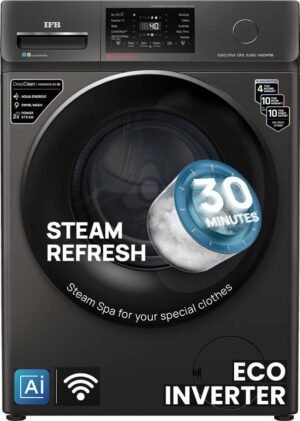 IFB 9 kg 5 Star with Steam Refresh program, 9 Swirl Wash, Eco Inverter, Touch Panel with AI Fully Automatic Front Load Washing Machine with In-built Heater Black (EXECUTIVE OXN 9014 CMS)