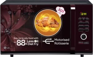 LG 32 L Auto Cook Menu, Stainless steel cavity, 360 degree Motorised Rotisserie for Bar-be-queing, Indian Cuisine, Tandoor Se, Steam Clean & Diet Fry) Convection Microwave Oven (MC3286BRUM, Black)