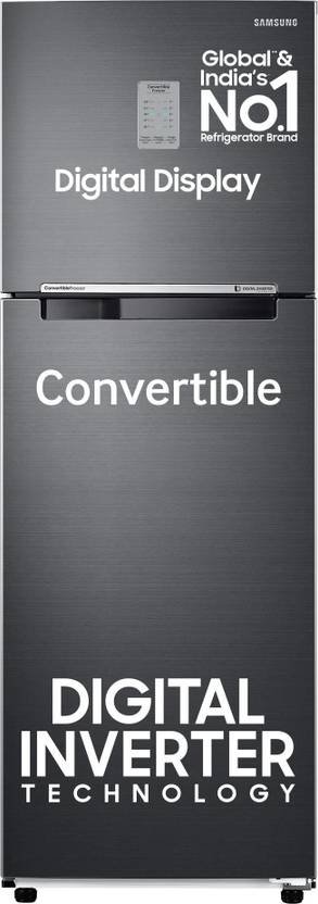 Samsung 256 L Frost Free Double Door 3 Star Convertible Refrigerator with Digital Inverter and Display (Luxe Black, RT30C3733BX/HL)