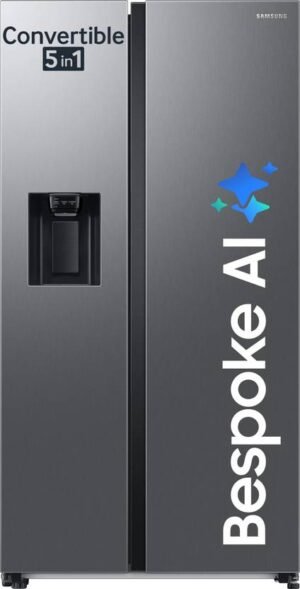 Samsung 633 L Frost Free Side by Side 3 Star Refrigerator with AI and WiFi, Convertible 5-in-1, Water and Ice Dispenser, Digital Inverter (Refined Inox, RS78CG8543S9HL)