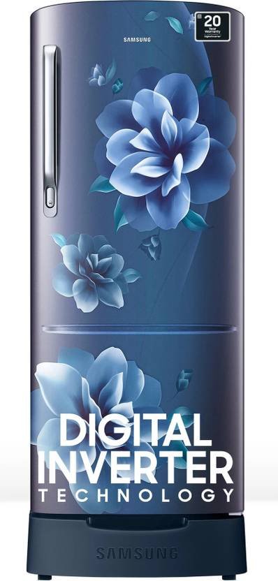 Samsung 183 L Direct Cool Single Door 4 Star Refrigerator with Base Drawer with Digital Inverter (Camellia Blue, RR20C1824CU/HL)