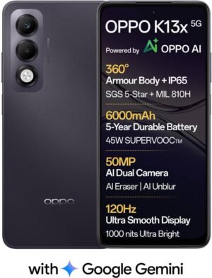OPPO K13x 5G 6000mAh and 45W SUPERVOOC Charger & AI (Midnight Violet, 128 GB) (4 GB RAM)