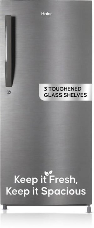 Haier 190 L Direct Cool Single Door 5 Star Refrigerator with Toughned Glass ShelfLarge Vegetable Box (DAZZLE STEEL, HED-205DS-P)