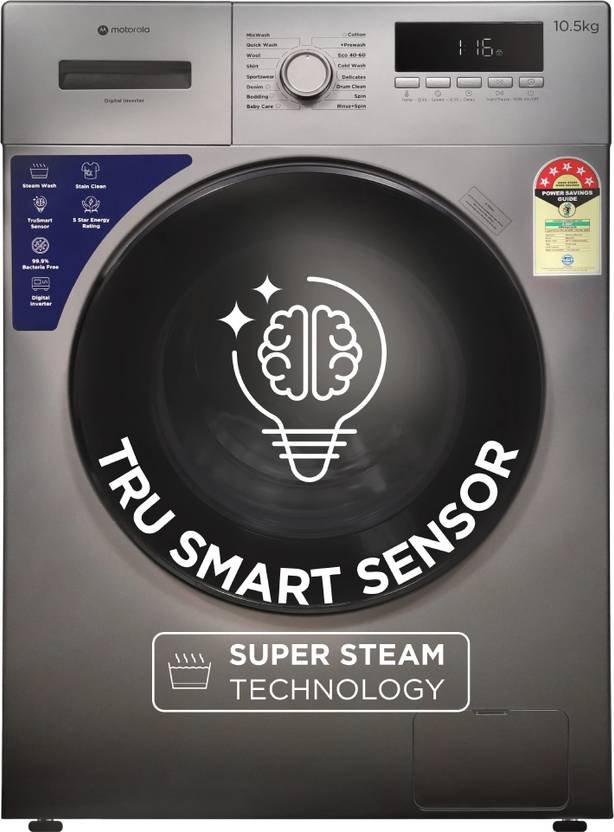 MOTOROLA 10.5 kg Fully Automatic Front Load Washing Machine with In-built Heater Grey (MTFL1055NHNJG)