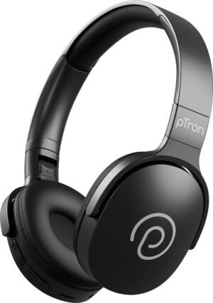 PTron Studio w/ 60hrs Playtime, HD Mic, 40mm Drivers, Dual-device Pairing, BT5.4 Bluetooth & Wired (Jet Black, On the Ear)