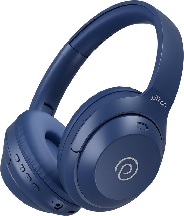PTron Studio Classic w/ 75hrs Playtime, AI-ENC Calls, 40mm Driver, Dual-device Pairing Bluetooth (Blue, On the Ear)