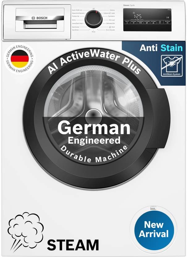 BOSCH 8 kg Fully Automatic Front Load Washing Machine with In-built Heater White (WAJ28260IN)