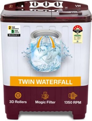 VW 8 kg Semi Automatic Top Load Washing Machine White, Maroon (SuperWash0080)