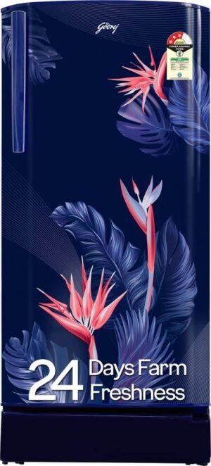 Godrej 183 L Direct Cool Single Door 3 Star Refrigerator with Jumbo Vegetable Tray and Toughened Glass Shelves (Floral Blue, RD R190C THF FR BL)