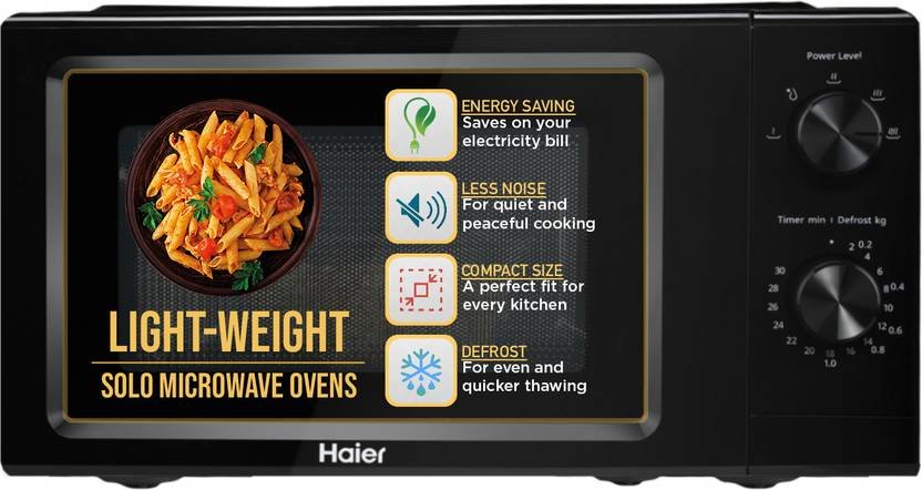 Haier 19 L Inverter Technology, Light Weight, Defrost, 5 Power Levels Solo Microwave Oven (HIL1901MBPB, Black)