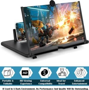TGS Screen Magnifer (8Inch)-3D HD Mobile Phone Projector Screen (Black)