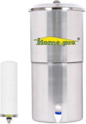 Home-pro Stainless Steel Water Filter | Non Electric | Long Ceramic Candle 1 | 16 L Gravity Based Water Purifier (Silver)