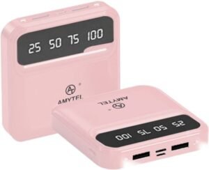 AMYTEL 10000 mAh 18 W Mini Pocket Size Power Bank  (Pink, Lithium-ion, Fast Charging, Quick Charge 2.0 for Earbuds, Mobile, Smartwatch, Smartband, Speaker, Tablet, Trimmer)