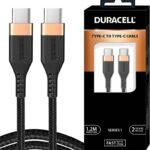DURACELL Type C 1.2 m USB C To Type C, 4A Braided Sync & Quick Charging Cable, 3.9 Feet (1.2M) (Compatible with Mobile, Tablet, Powerbank, Laptop, Compatibile all devices, Black)