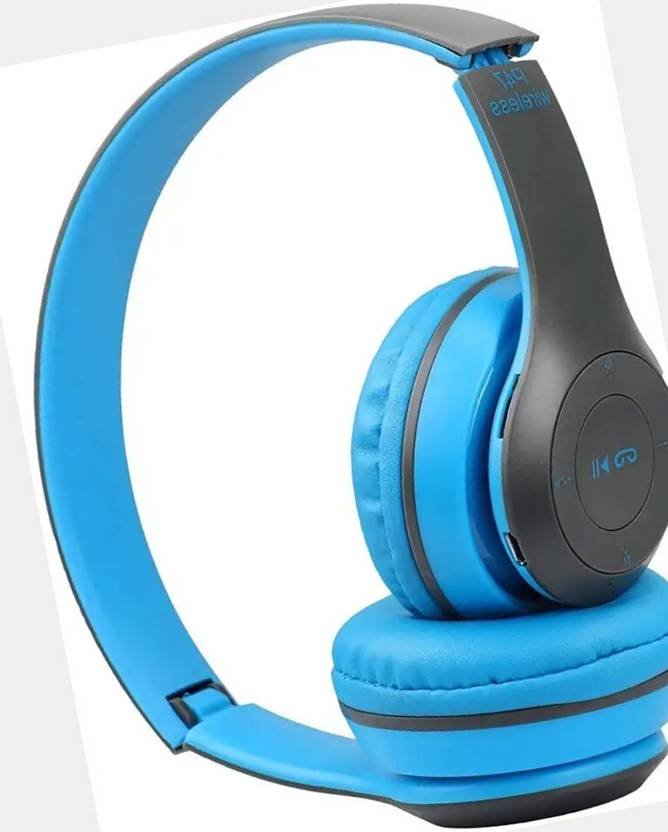 RECTITUDE Rich Bass ,Powerful Sound Wireless Headphone in Mic Bluetooth Headset Bluetooth & Wired (Blue, On the Ear)