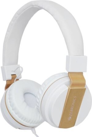 ZEBRONICS Zeb-Storm, In-Line Mic, 1.5 Meter Cable, 3.5mm Jack, Soft Cushion, 40mm Drivers Wired (White, On the Ear)